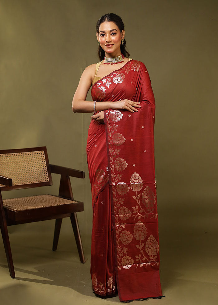 Red Cotton Saree With Blouse Piece