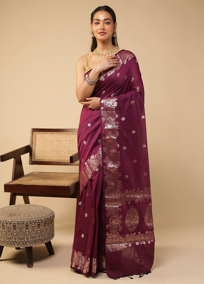 Purple Cotton Saree With Blouse Piece