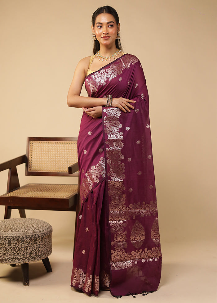 Purple Cotton Saree With Blouse Piece