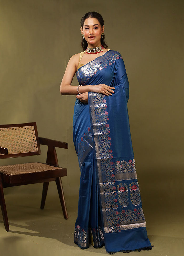 Blue Cotton Saree With Blouse Piece