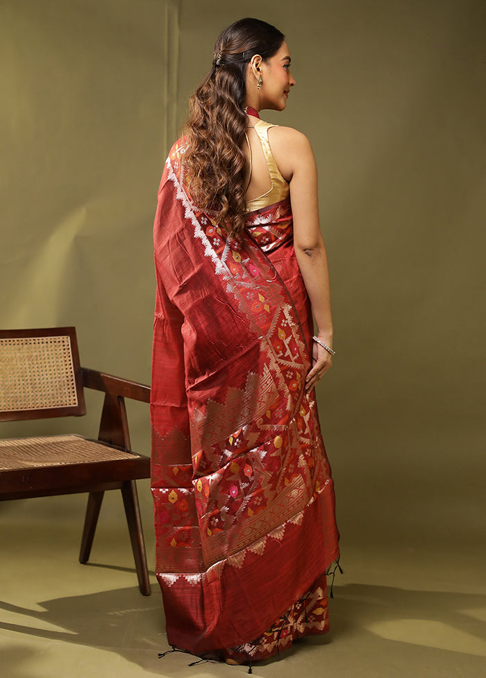 Red Cotton Saree With Blouse Piece