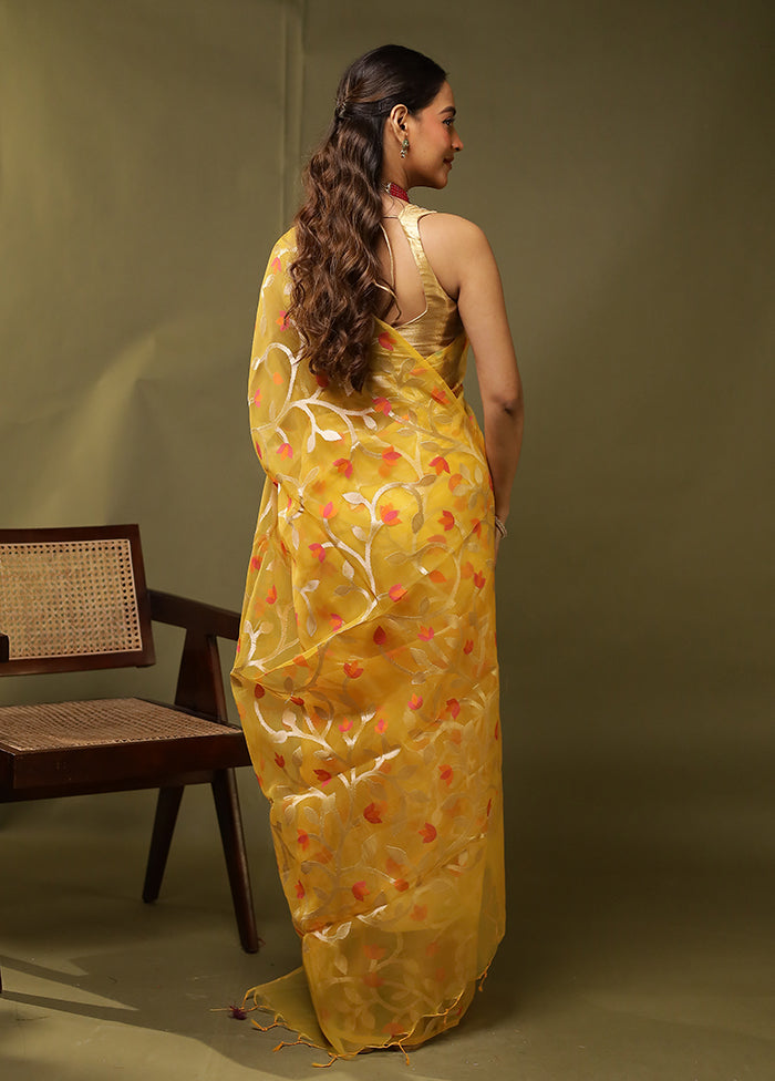 Yellow Organza Saree With Blouse Piece