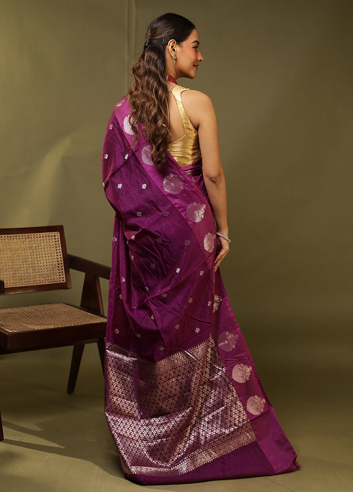 Purple Dupion Silk Saree With Blouse Piece