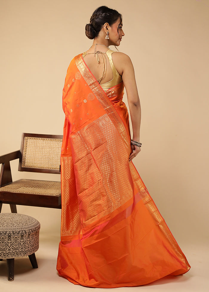 Orange Kanjivaram Silk Saree With Blouse Piece
