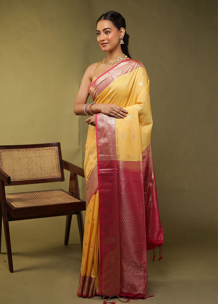 Yellow Kanjivaram Silk Saree With Blouse Piece