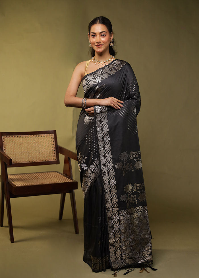 Black Dupion Silk Saree With Blouse Piece