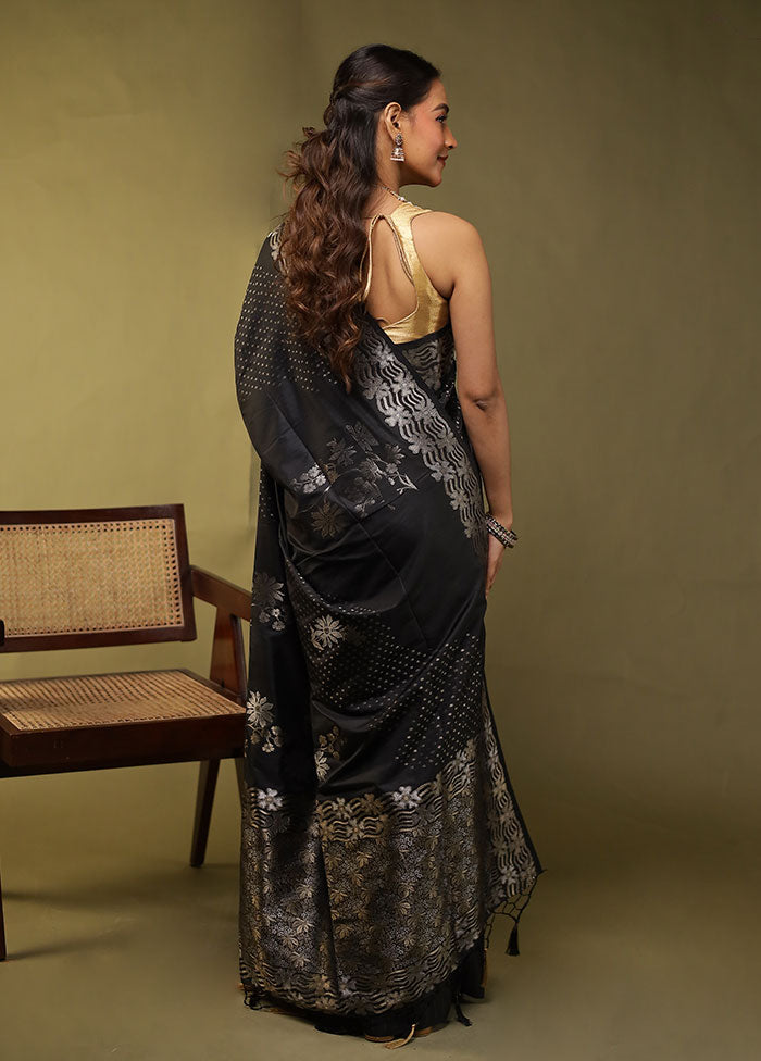 Black Dupion Silk Saree With Blouse Piece