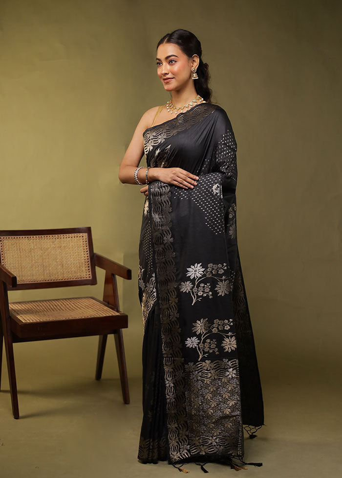 Black Dupion Silk Saree With Blouse Piece
