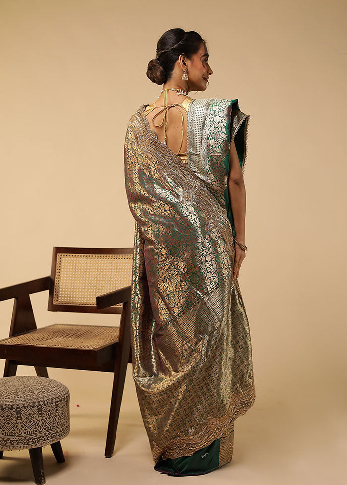 Green Handloom Pure Georgette Saree With Blouse Piece