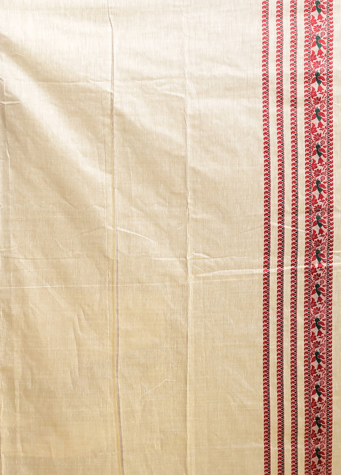Cream Assam Silk Saree With Blouse Piece