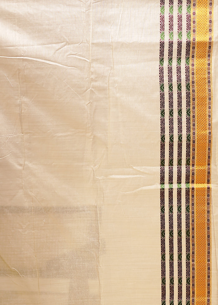 Cream Assam Silk Saree With Blouse Piece