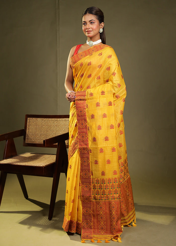 Yellow Assam Silk Saree With Blouse Piece