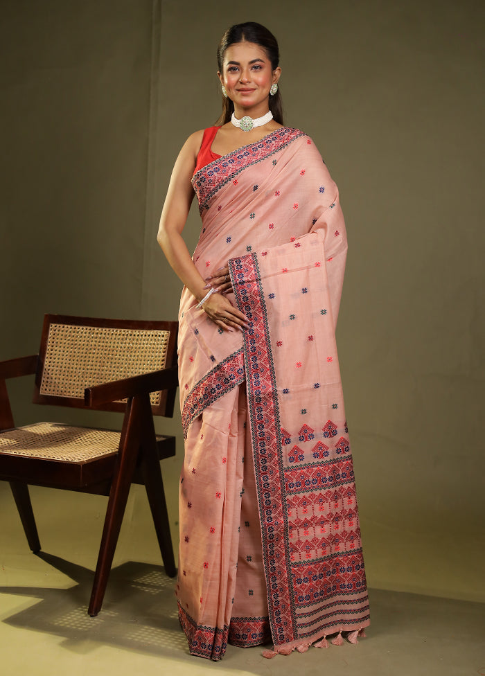 Pink Assam Silk Saree With Blouse Piece