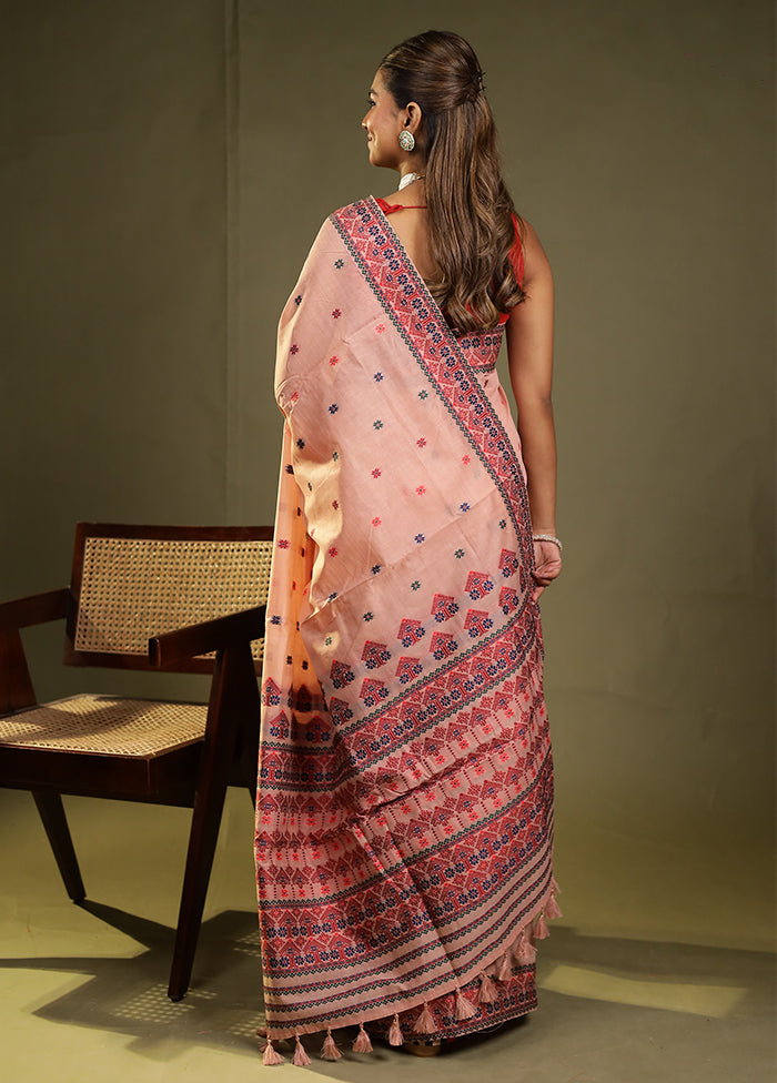 Pink Assam Silk Saree With Blouse Piece