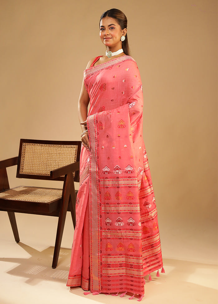 Pink Assam Silk Saree With Blouse Piece