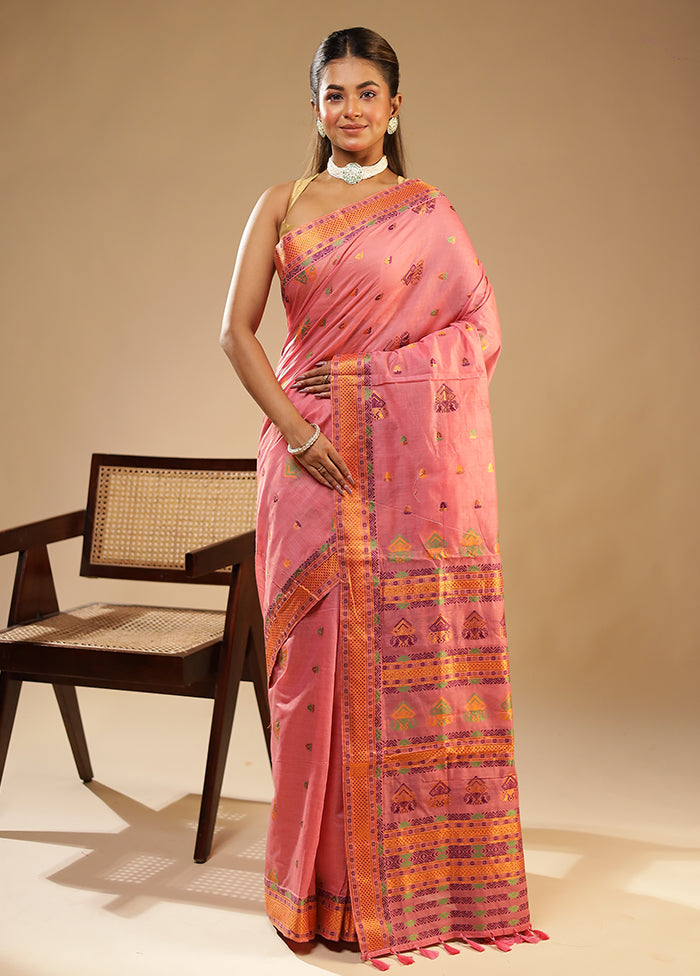 Pink Assam Silk Saree With Blouse Piece