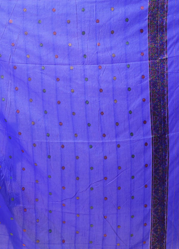 Blue Dupion Silk Saree With Blouse Piece