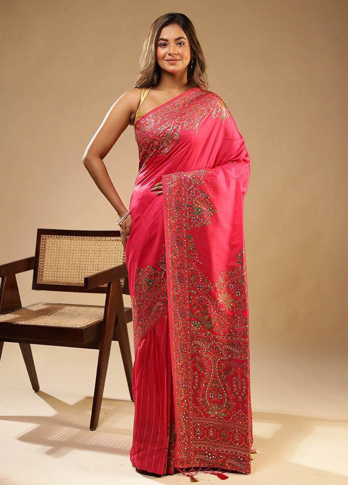 Pink Dupion Silk Saree With Blouse Piece