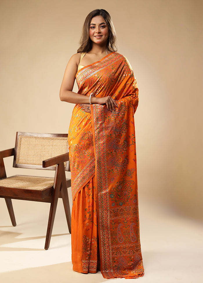 Orange Dupion Silk Saree With Blouse Piece