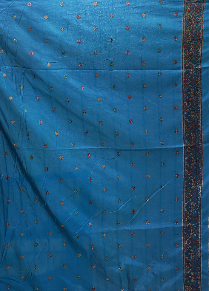 Blue Dupion Silk Saree With Blouse Piece
