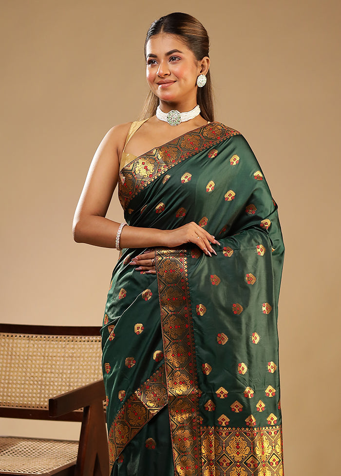 Green Assam Silk Saree With Blouse Piece