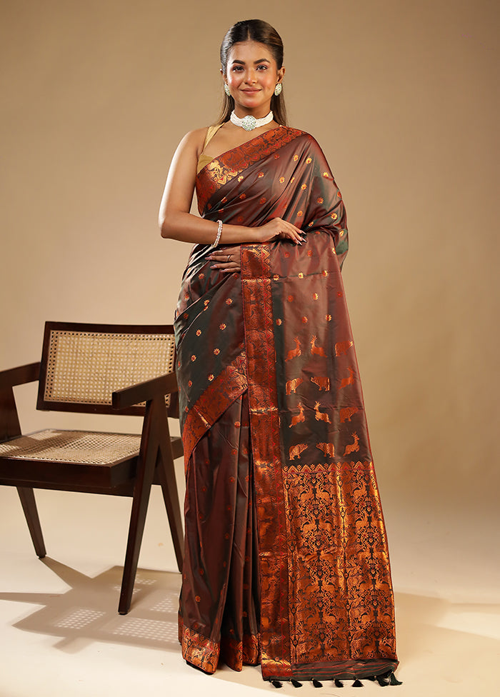 Green Assam Silk Saree With Blouse Piece
