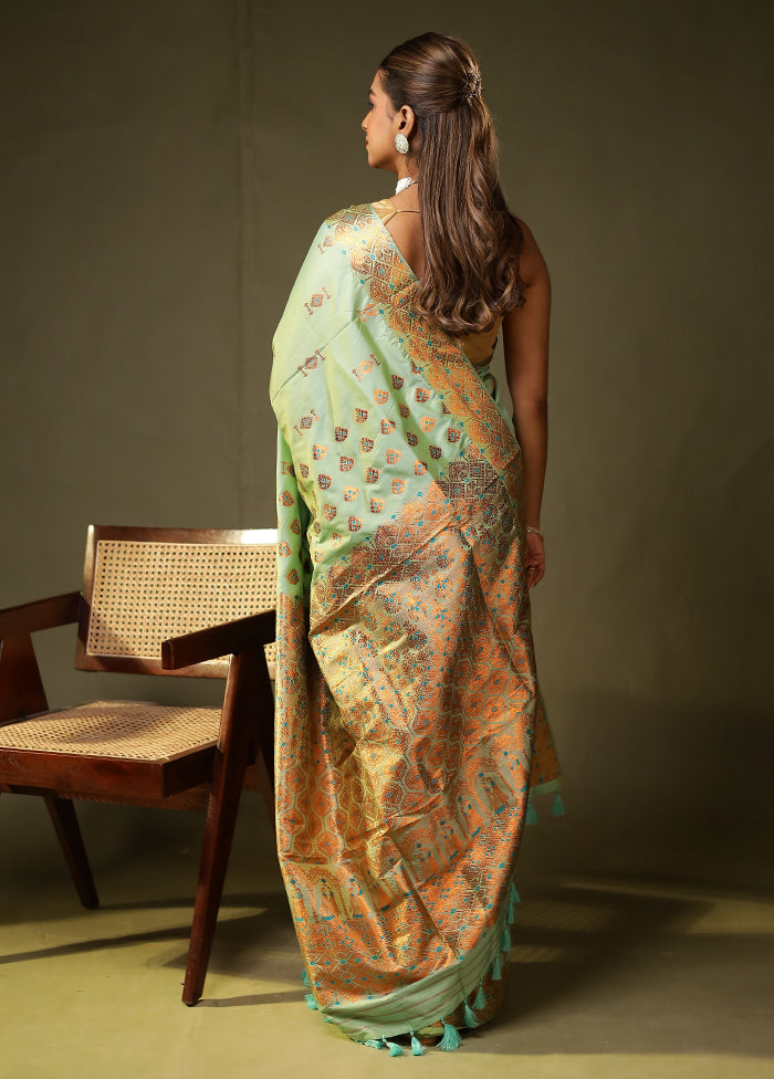 Green Assam Silk Saree With Blouse Piece
