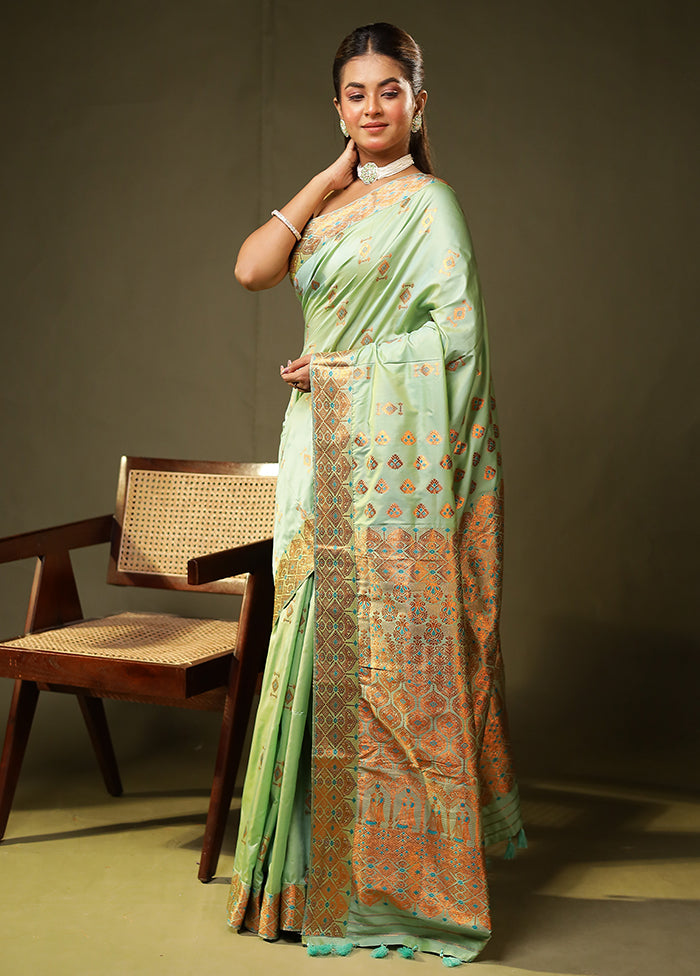 Green Assam Silk Saree With Blouse Piece
