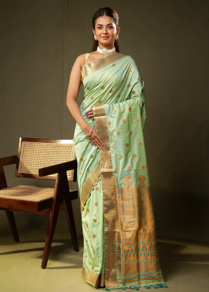 Green Assam Silk Saree With Blouse Piece