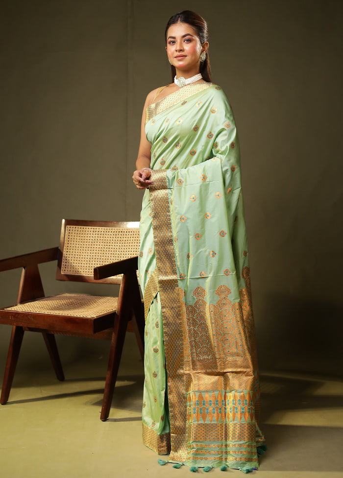 Green Assam Silk Saree With Blouse Piece