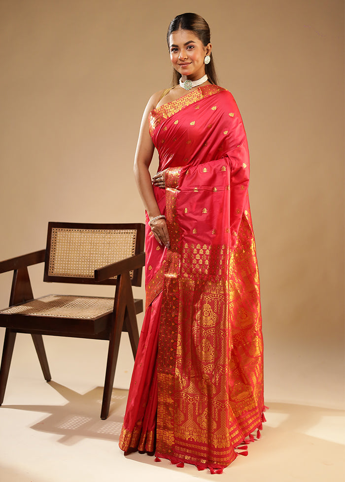 Pink Assam Silk Saree With Blouse Piece