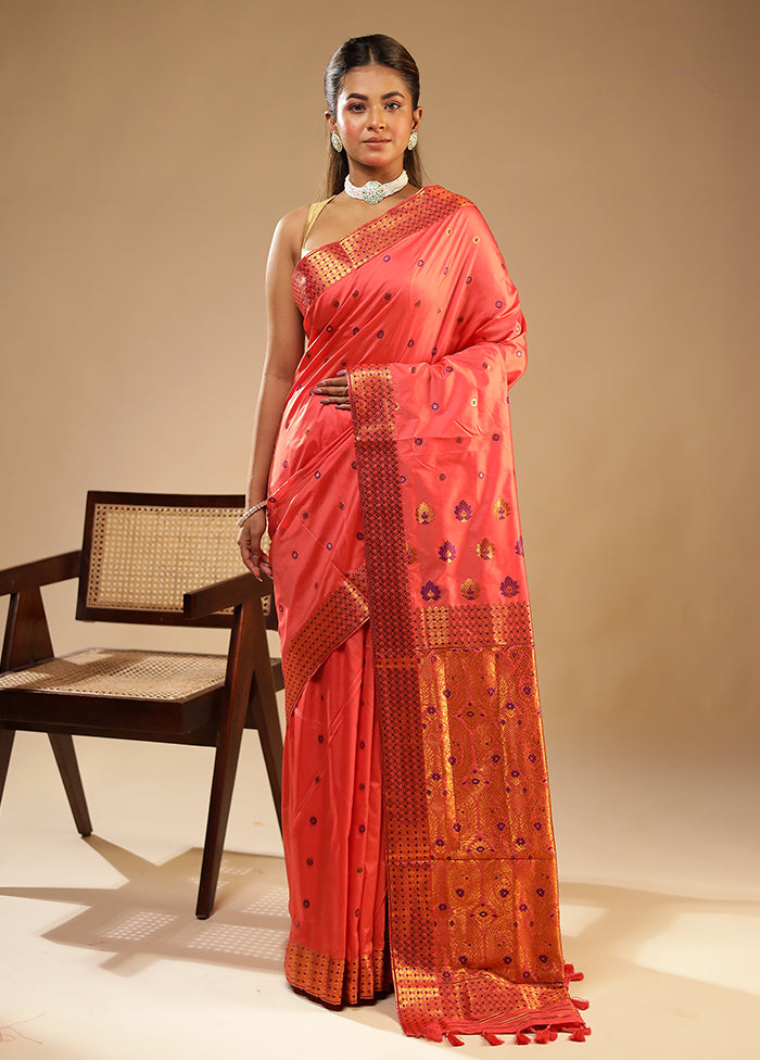 Pink Assam Silk Saree With Blouse Piece