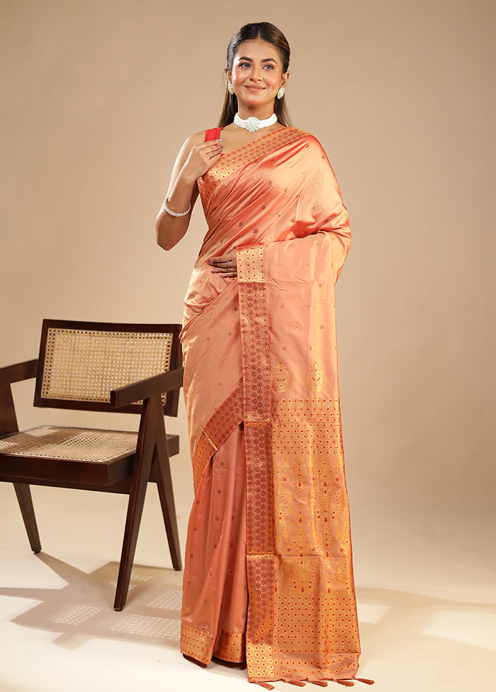 Pink Assam Silk Saree With Blouse Piece