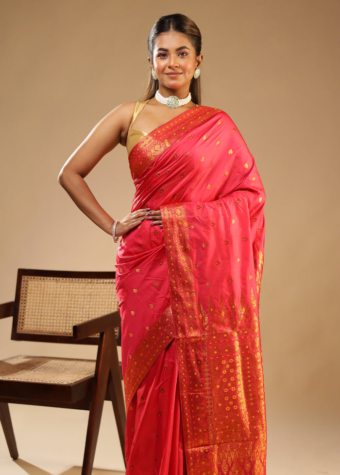 Pink Assam Silk Saree With Blouse Piece