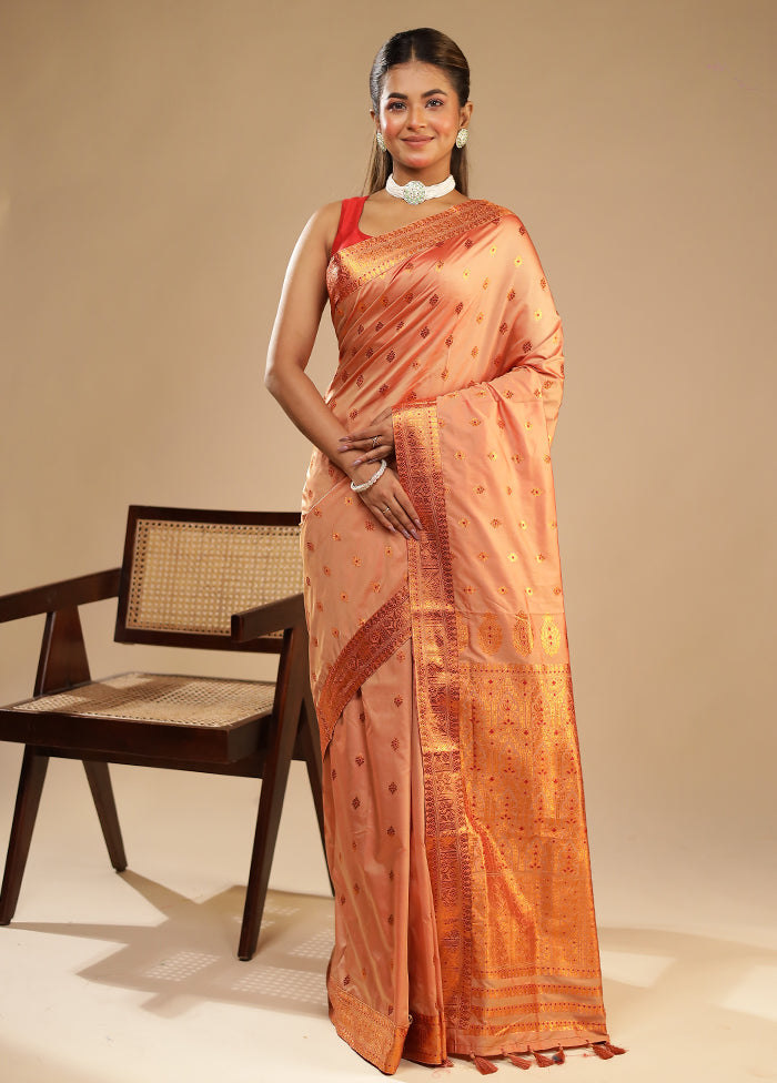 Pink Assam Silk Saree With Blouse Piece