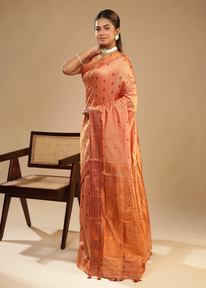 Pink Assam Silk Saree With Blouse Piece