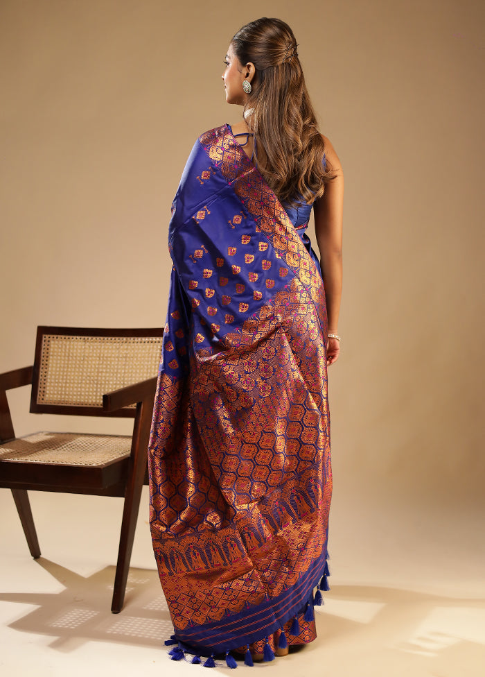 Blue Assam Silk Saree With Blouse Piece