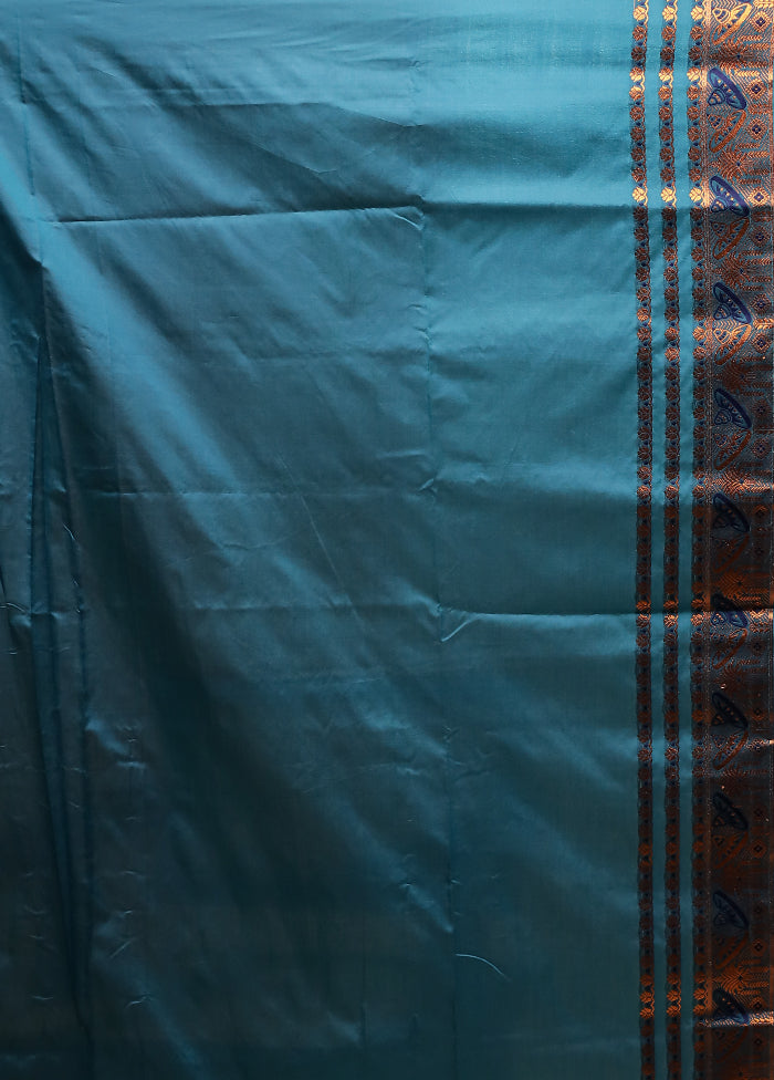 Blue Assam Silk Saree With Blouse Piece