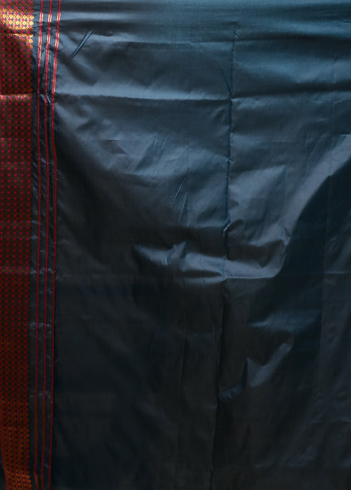 Blue Assam Silk Saree With Blouse Piece