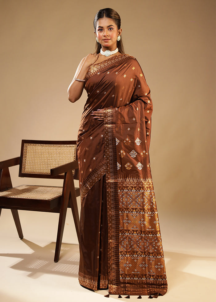 Brown Assam Silk Saree With Blouse Piece