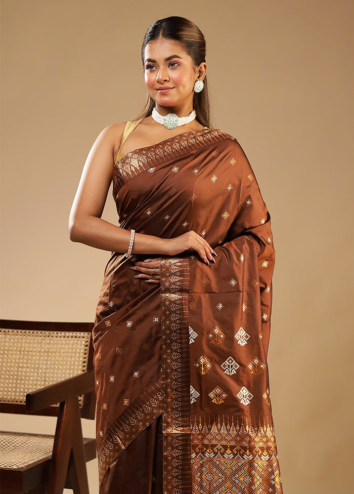 Brown Assam Silk Saree With Blouse Piece