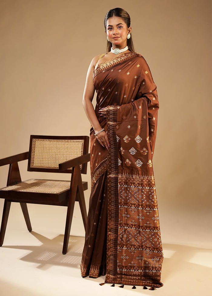 Brown Assam Silk Saree With Blouse Piece