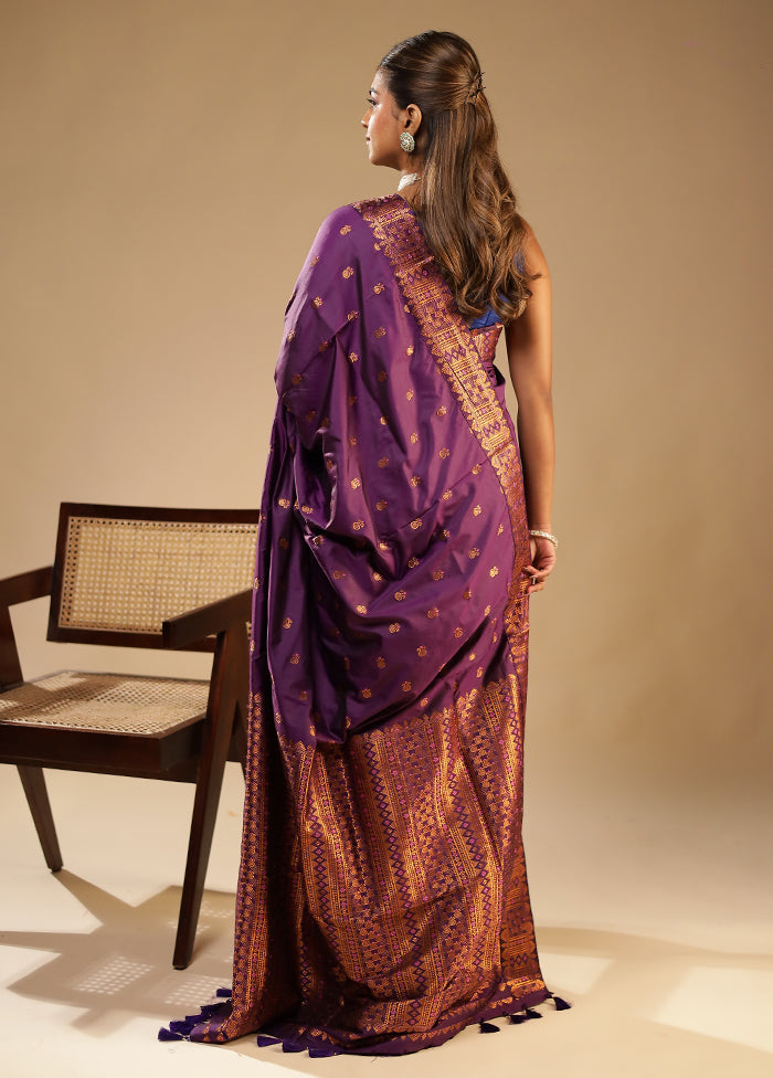 Purple Assam Silk Saree With Blouse Piece