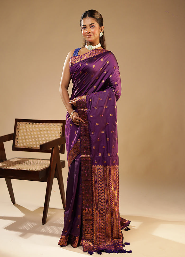 Purple Assam Silk Saree With Blouse Piece
