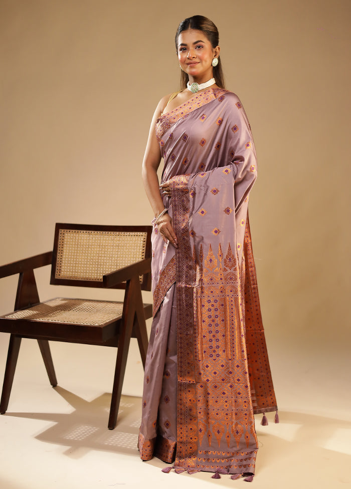 Purple Assam Silk Saree With Blouse Piece
