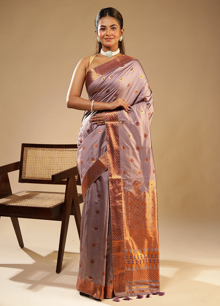 Purple Assam Silk Saree With Blouse Piece