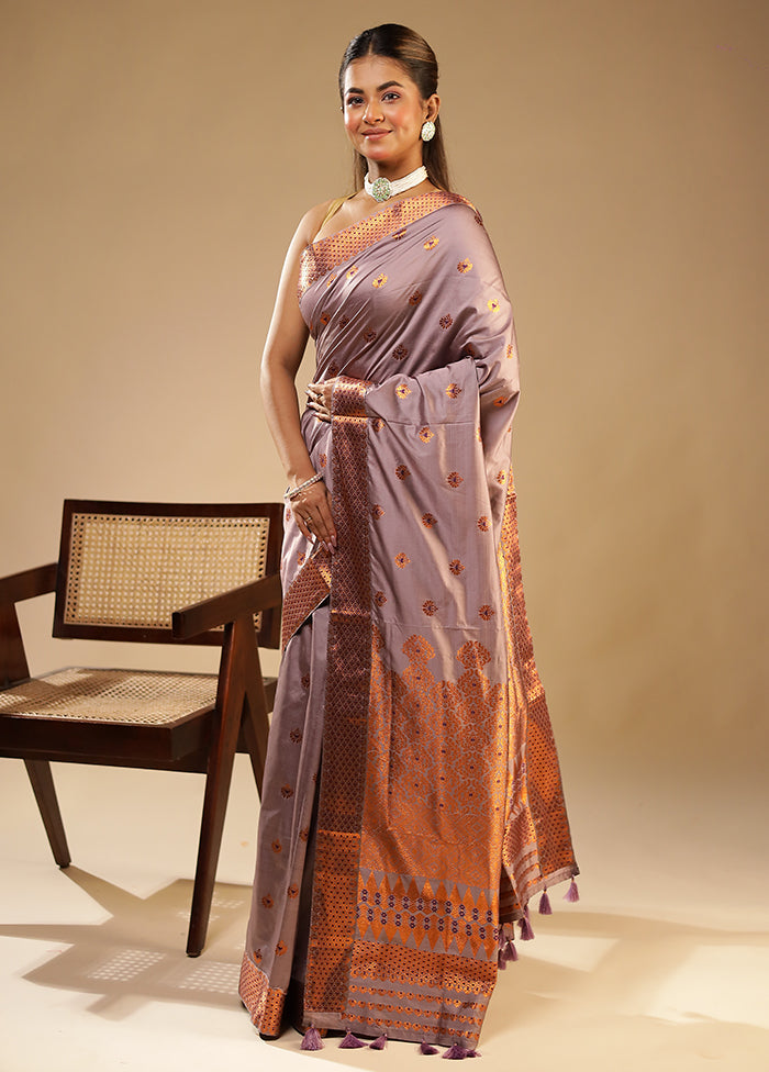Purple Assam Silk Saree With Blouse Piece