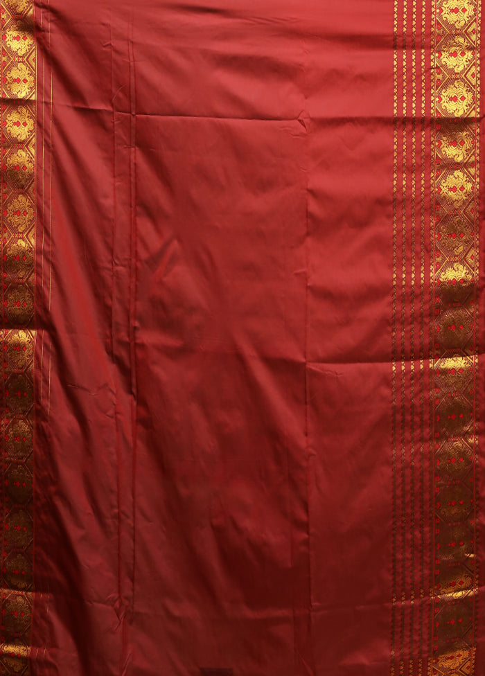 Maroon Assam Silk Saree With Blouse Piece