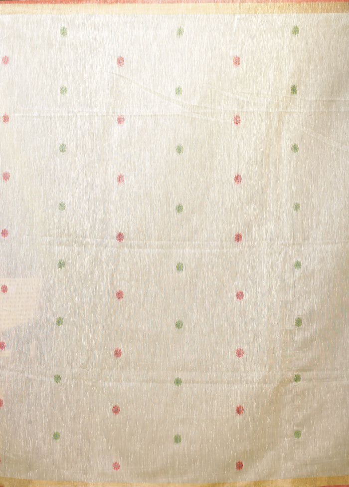 White Linen Silk Saree With Blouse Piece