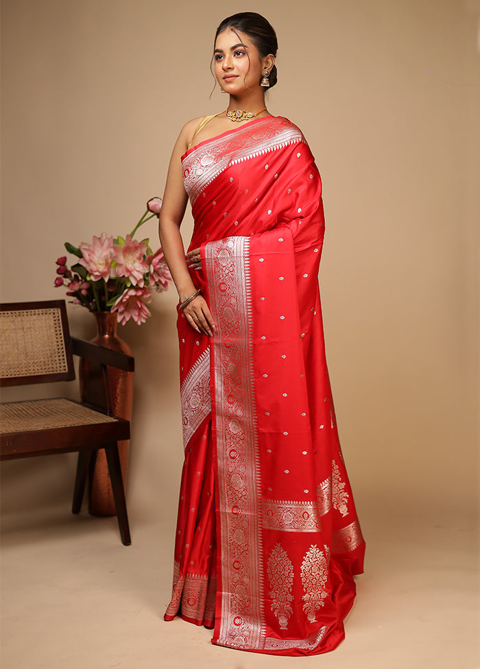Red Katan Silk Saree With Blouse Piece